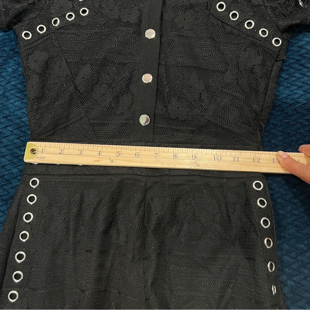 Maje Black Lace Silver Grommet Details Snap Front Collared Romper Size XS - Picture 15 of 16